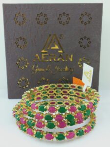 Ruby and Green Stone Gold Plated Bangles
