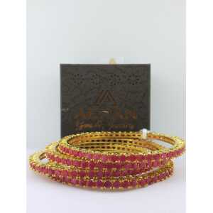 Rhodium-Plated Red CZ-Studded Bangles