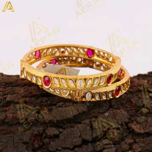 Ruby   KUNDAN Gold Plated Kada Set