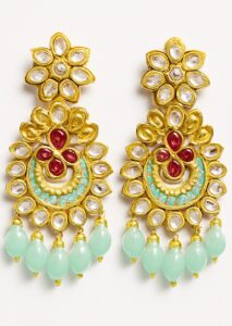 AERAN Mint Kundan Chandbali/ / Indian Wedding Earrings/