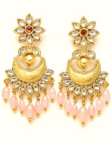 AERAN Pink Kundan Chandbali Antique Gold tone Kundan earrings,