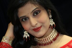 AERAN Premium Quality Kundan Full Neck Choker Set With Earrings with Red Drops